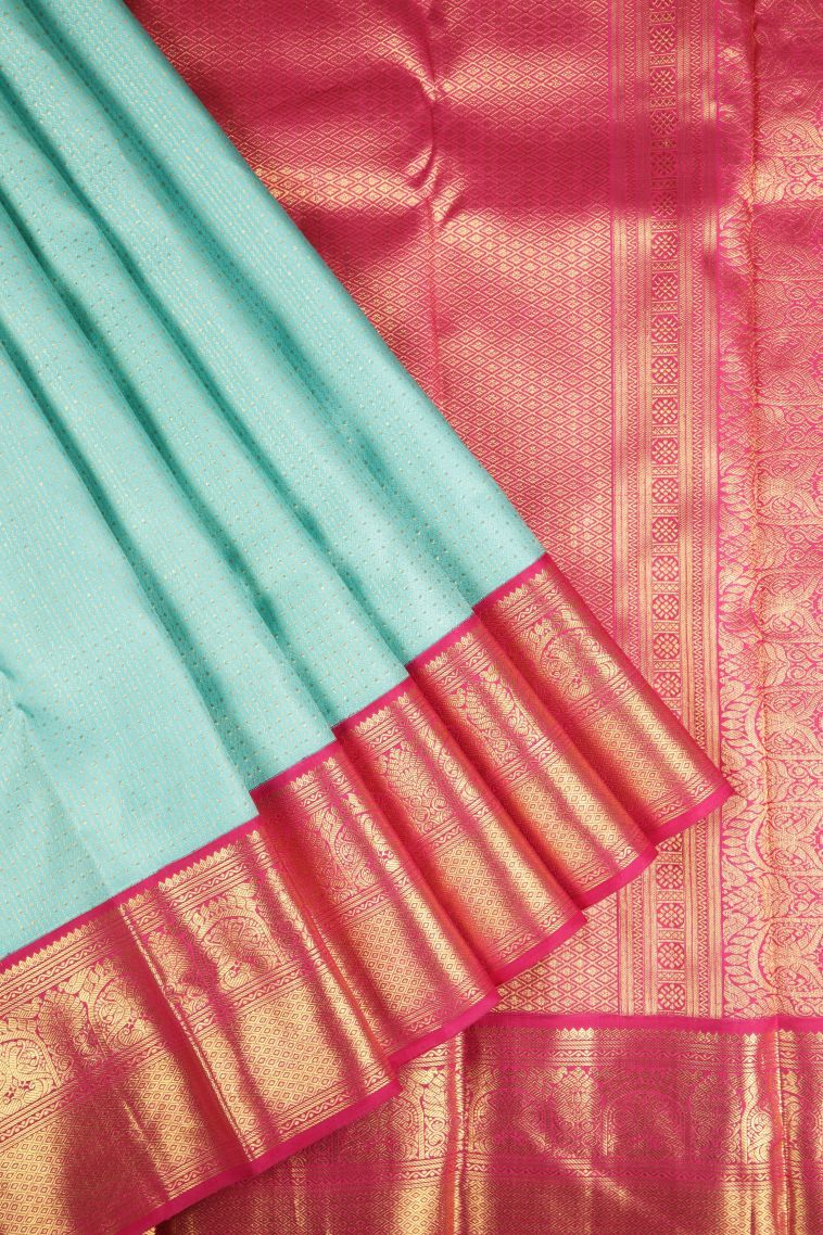 Arctic Blue Kanchipuram Silk Sarees with Gold Zari Stripes view 1