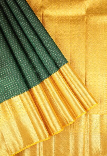 Basil Green Kanchipuram Silk Sarees with Without Zari Zari Checks