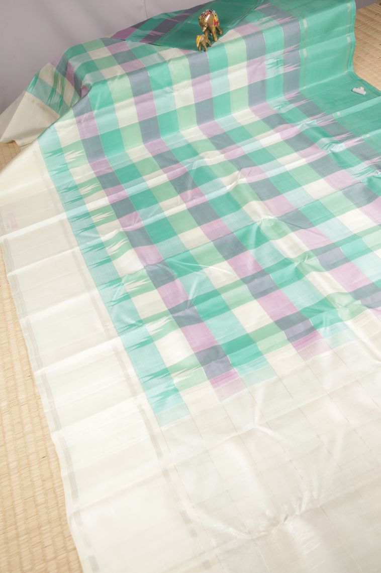 Arctic Blue Kanchipuram Silk Sarees with Without Zari Zari Checks view 2