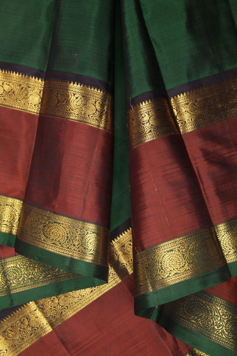 Cream White Kanchipuram Silk Sarees with Gold Zari Buttis (small Dots Or Motifs) view 3