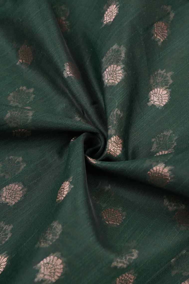 Bottle Green Tussar Saree with Copper Zari Buttis (small Dots Or Motifs) view 4