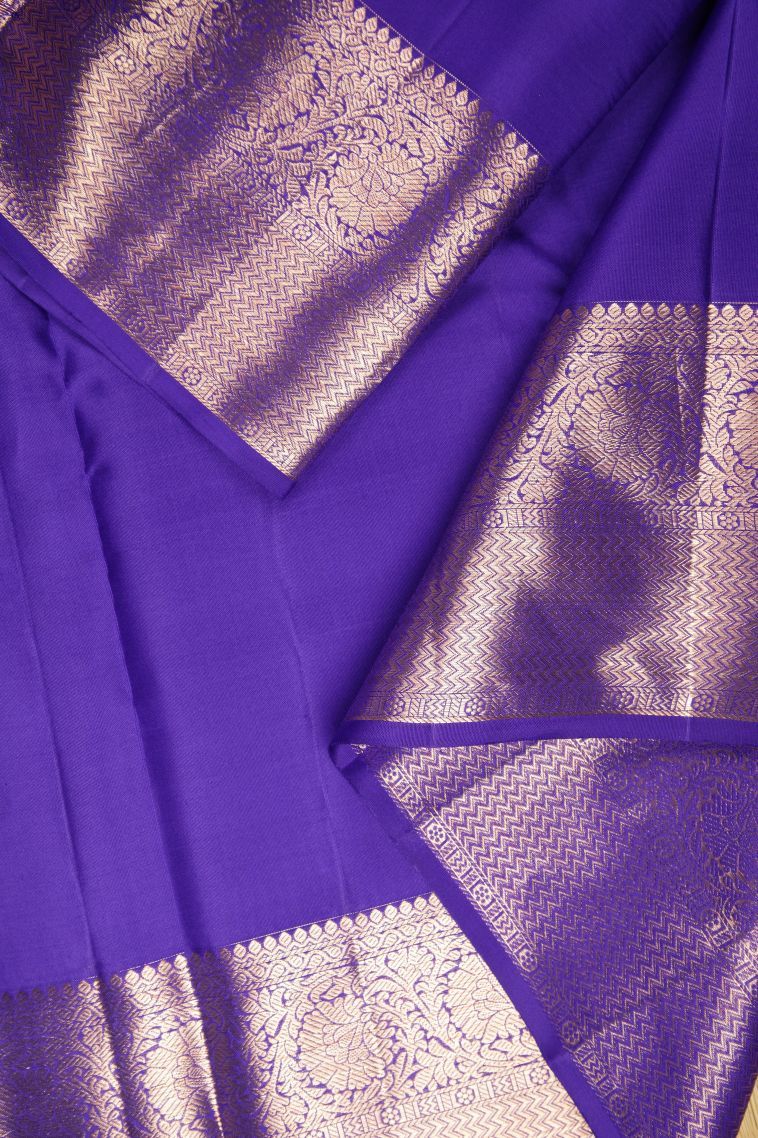 Admiral Blue Kanchipuram Silk Sarees with Copper Zari Floral Patterns view 3