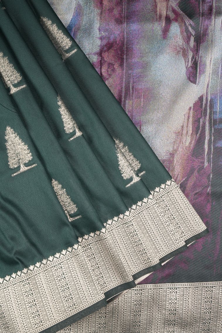 Bottle Green Banaras Sarees with Copper Zari Buttis (small Dots Or Motifs) view 1