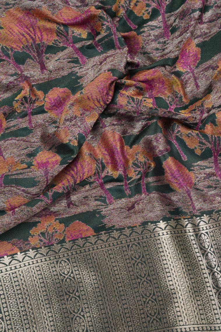 Bottle Green Banaras Sarees with Copper Zari Buttis (small Dots Or Motifs) view 3