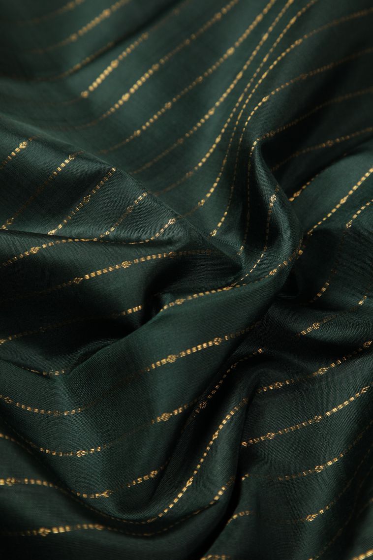 Bottle Green Kanchipuram Silk Sarees with Gold Zari Stripes view 4