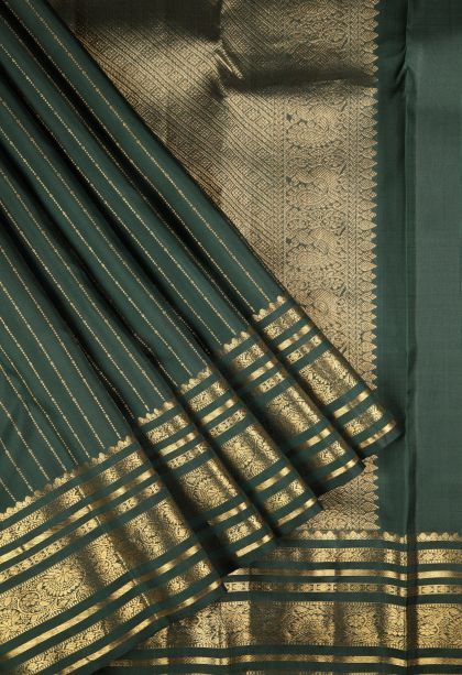 Bottle Green Kanchipuram Silk Sarees with Gold Zari Stripes