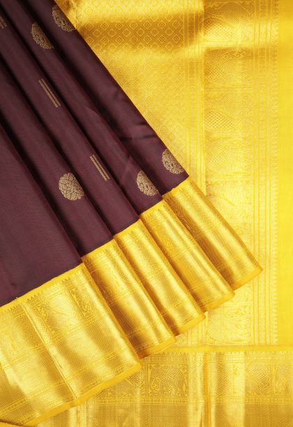 Bindi Red Kanchipuram Silk Sarees with Gold Zari Buttis (small Dots Or Motifs)