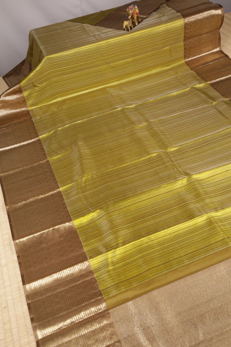 Juniper Green Kanchipuram Silk Sarees with Gold Zari Stripes view 2
