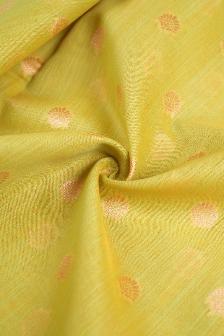 Lime Green Tussar Saree with Copper Zari Buttis (small Dots Or Motifs) view 4