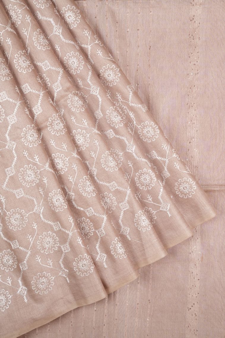 Cream White Tussar Saree with Without Zari Zari Floral Patterns view 1