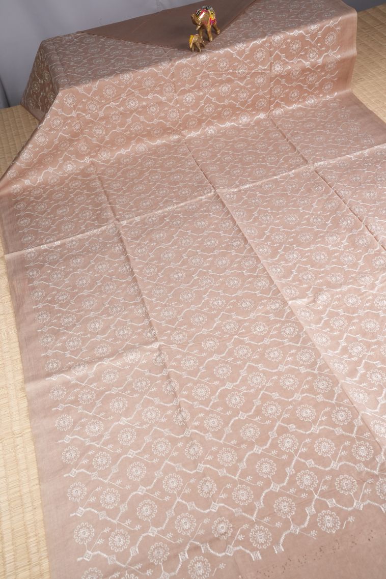 Cream White Tussar Saree with Without Zari Zari Floral Patterns view 2