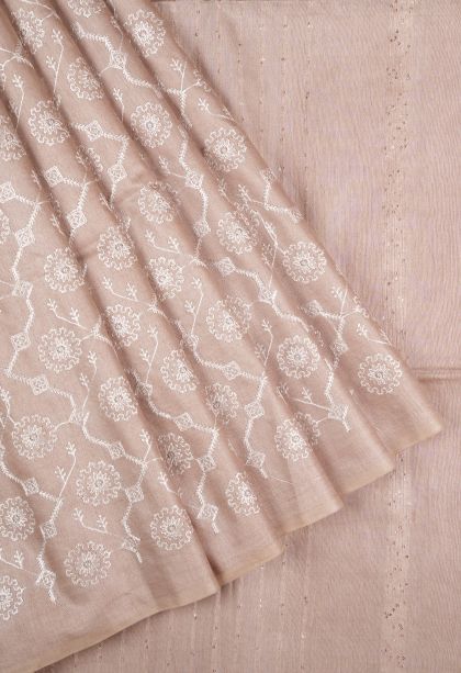 Cream White Tussar Saree with Without Zari Zari Floral Patterns