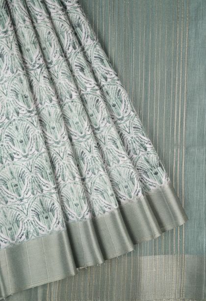 Alabaster White Tussar Saree with Without Zari Zari Floral Patterns