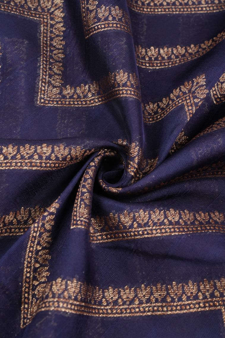Navy Blue Banaras Sarees with Copper Zari Geometric Shapes view 4
