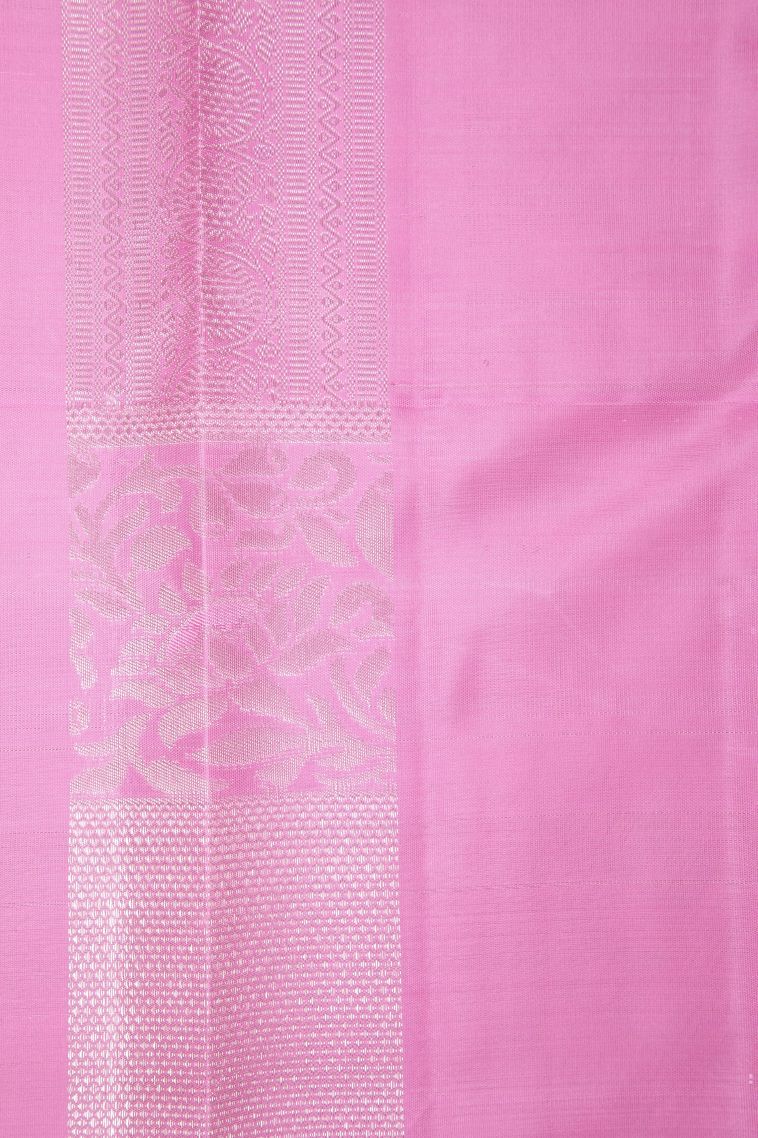 Lemon Yellow Kanchipuram Silk Sarees with Silver Zari Floral Patterns view 3