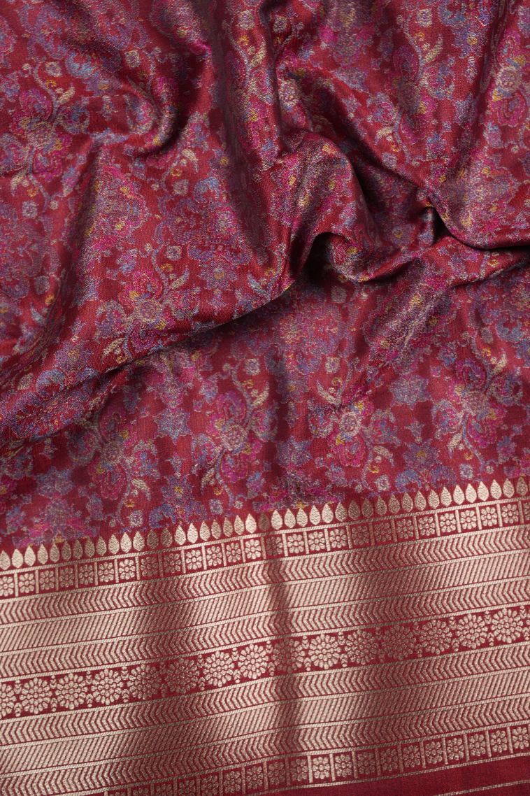 Apple Red Banaras Sarees with Copper Zari Buttis (small Dots Or Motifs) view 3