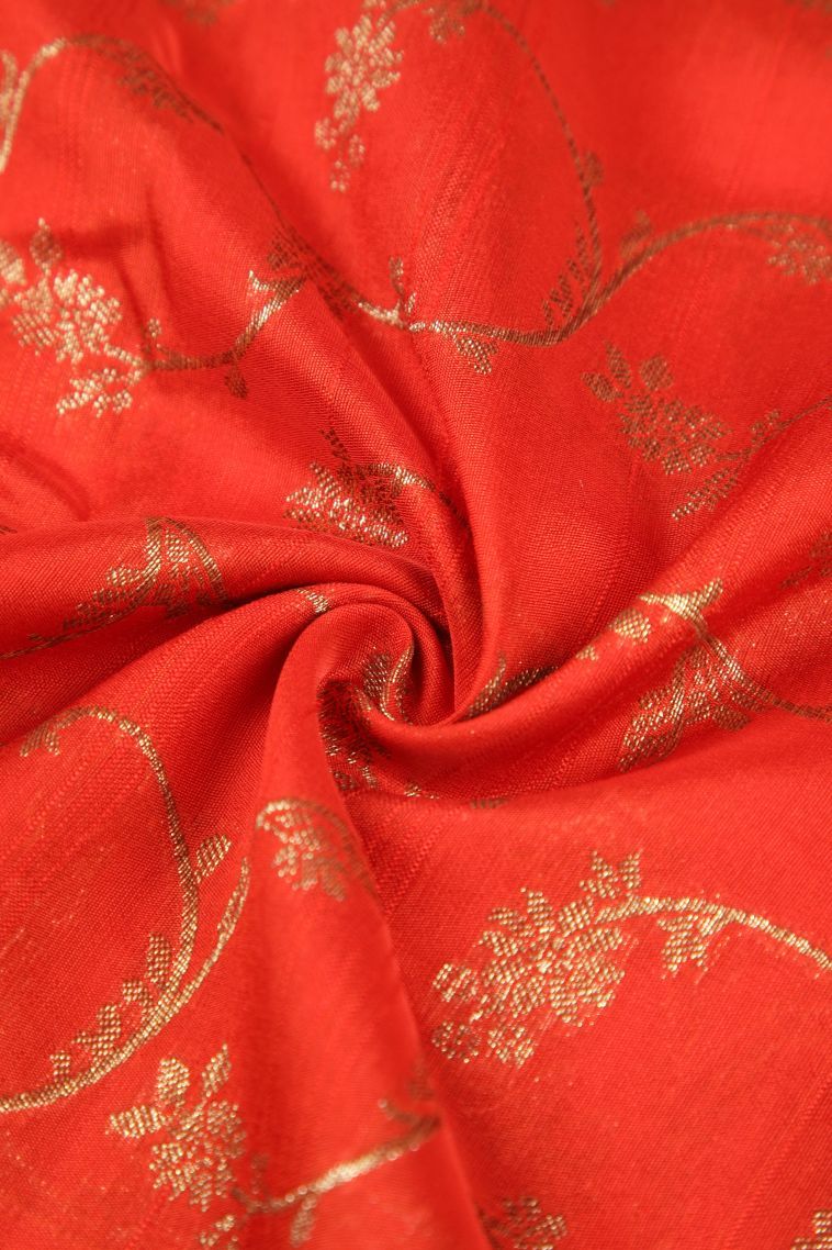 Tiger Orange Banaras Sarees with Gold Zari Floral Patterns view 4