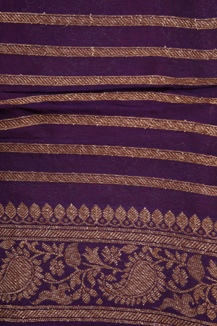 Tiger Orange Banaras Sarees with Gold Zari Floral Patterns view 3