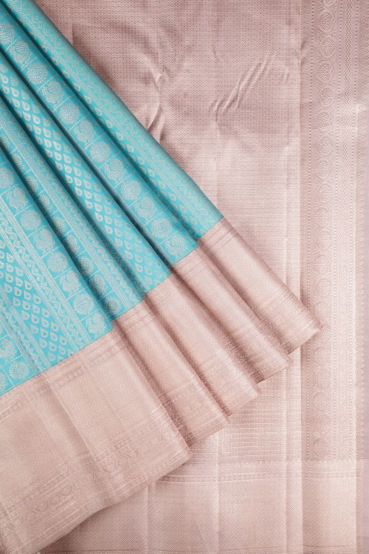 Sky Blue Kanchipuram Silk Sarees with Gold Zari Buttis (small Dots Or Motifs) view 1