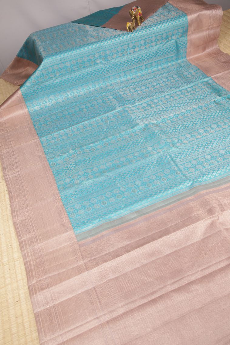 Sky Blue Kanchipuram Silk Sarees with Gold Zari Buttis (small Dots Or Motifs) view 2