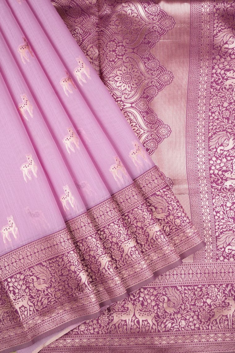 Blush Pink Tussar Saree with Copper Zari Buttis (small Dots Or Motifs) view 1