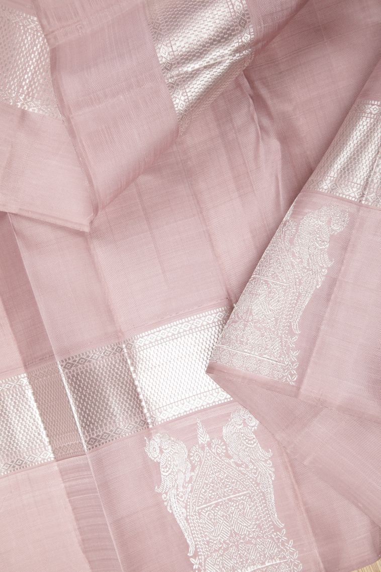 Asphalt Black Kanchipuram Silk Sarees with Silver Zari Buttis (small Dots Or Motifs) view 3