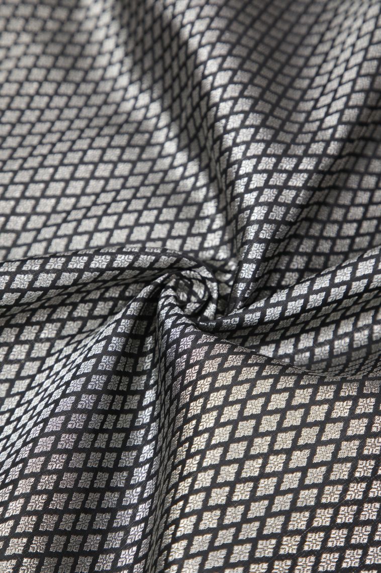 Asphalt Black Kanchipuram Silk Sarees with Silver Zari Buttis (small Dots Or Motifs) view 4