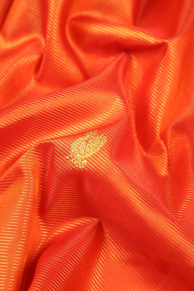 Spice Orange Kanchipuram Silk Sarees with Gold Zari Stripes view 4