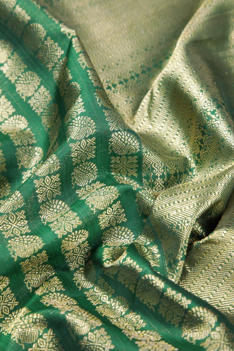 Basil Green Kanchipuram Silk Sarees with Gold Zari Buttis (small Dots Or Motifs) view 4