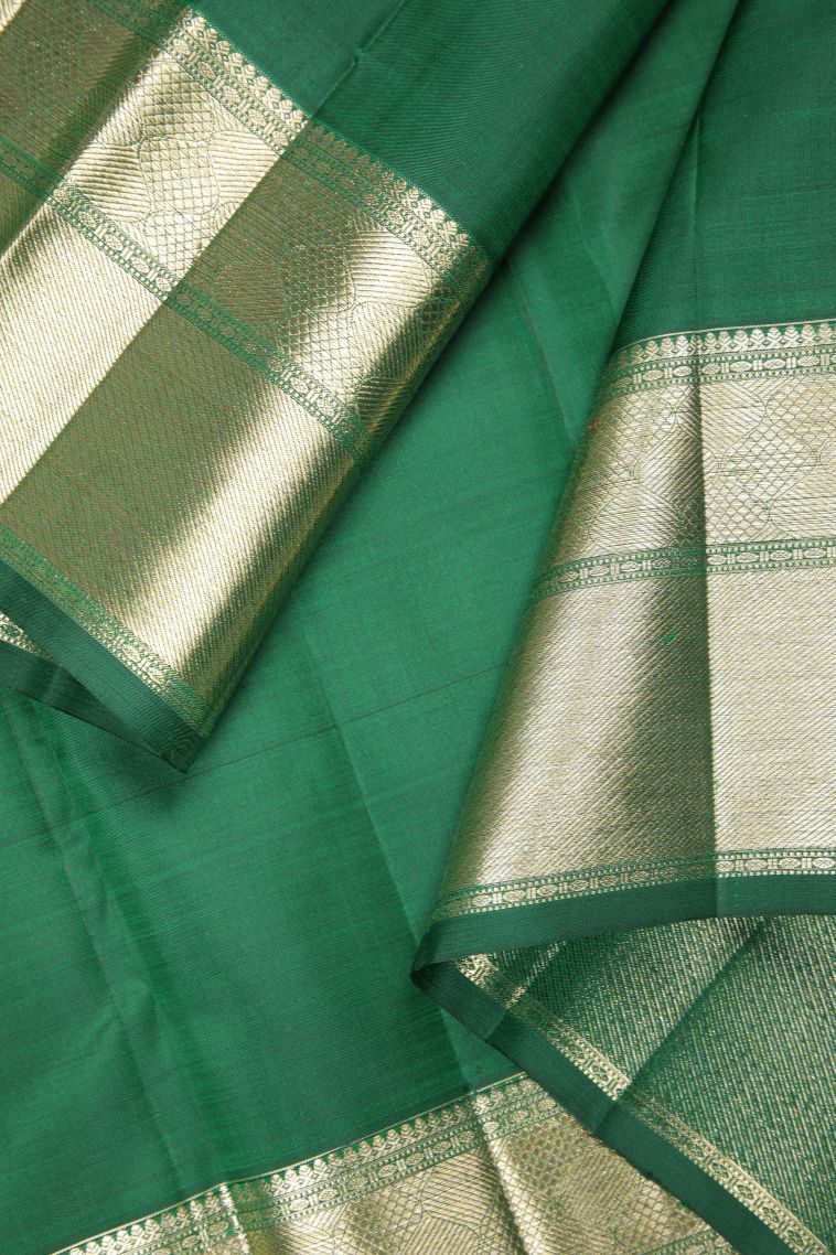 Basil Green Kanchipuram Silk Sarees with Gold Zari Buttis (small Dots Or Motifs) view 3