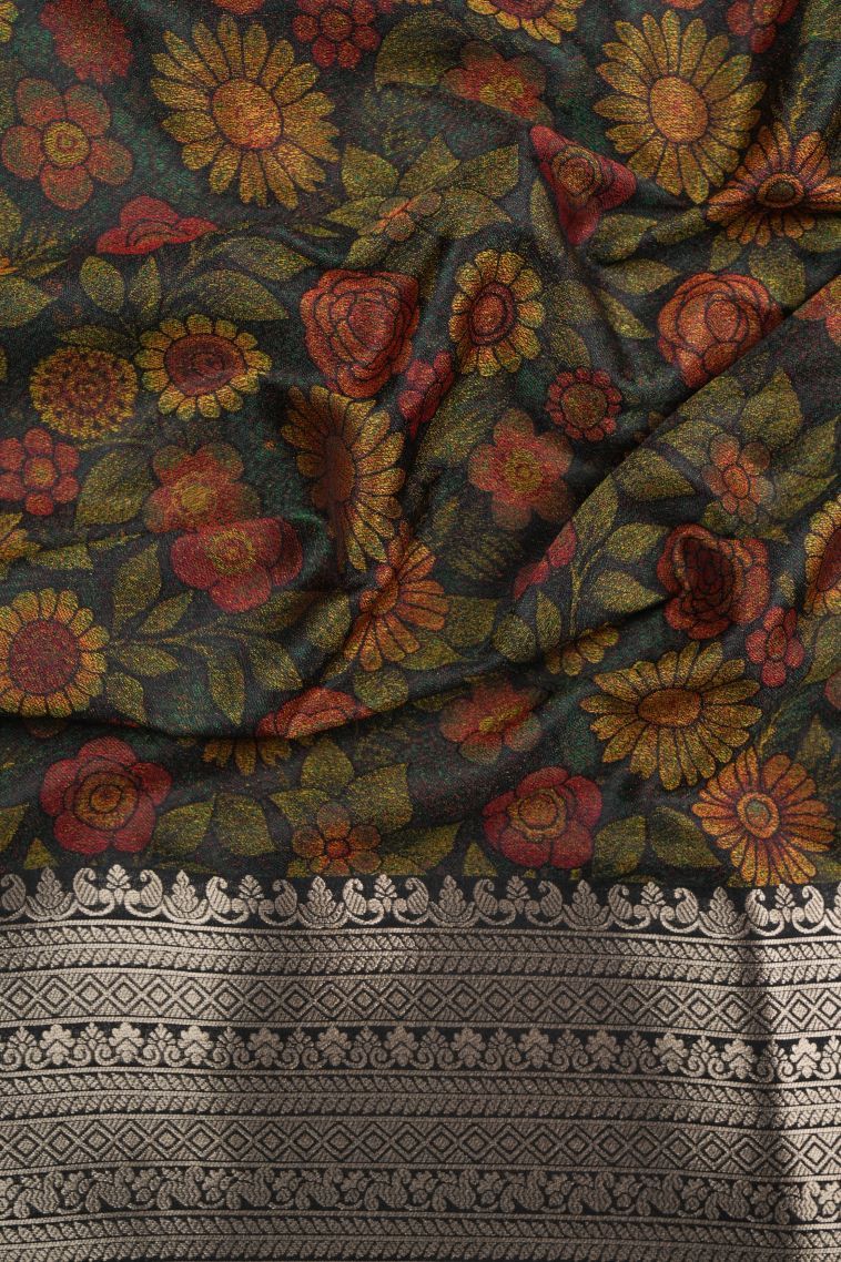 Asphalt Black Banaras Sarees with Copper Zari Buttis (small Dots Or Motifs) view 3