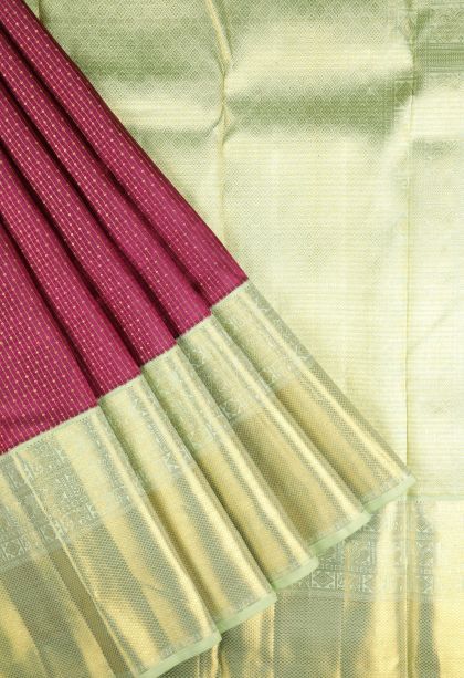 Magenta Purple Kanchipuram Silk Sarees with Gold Zari Stripes