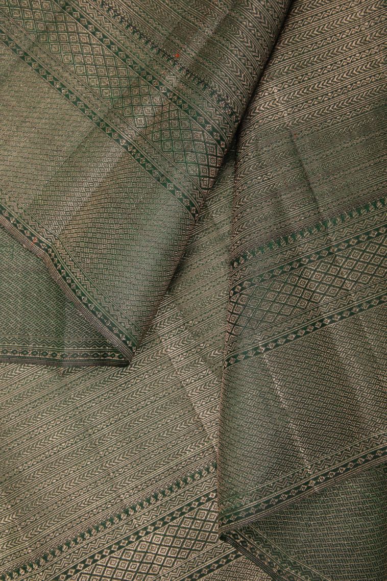 Gold Kanchipuram Silk Sarees with Gold Zari Floral Patterns view 3