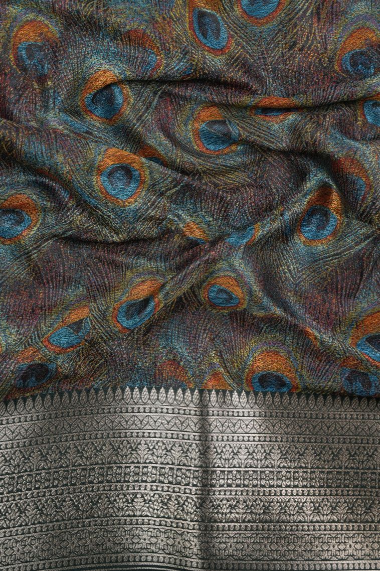 Bottle Green Tussar Saree with Copper Zari Buttis (small Dots Or Motifs) view 3