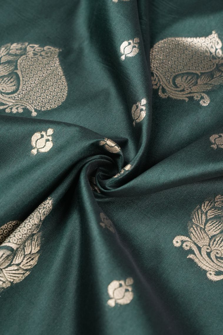 Bottle Green Tussar Saree with Copper Zari Buttis (small Dots Or Motifs) view 4