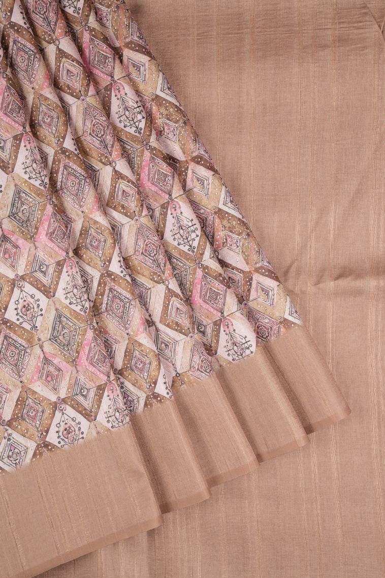 Tortilla Brown Tussar Saree with Without Zari Zari Floral Patterns view 1