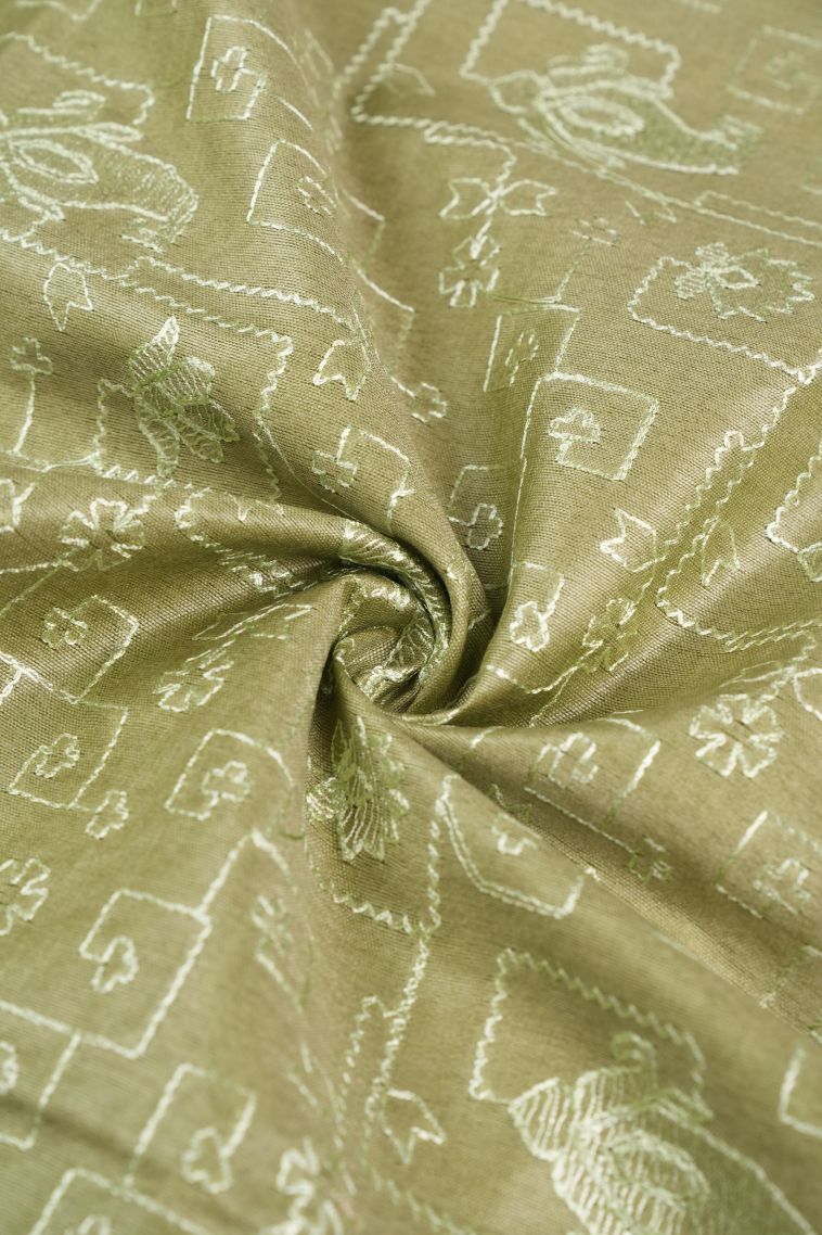 Olive Green Tussar Saree with Without Zari Zari Floral Patterns view 4