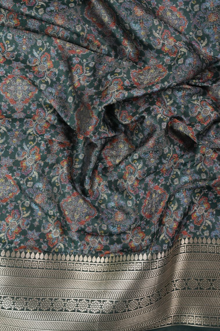 Bottle Green Banaras Sarees with Copper Zari Buttis (small Dots Or Motifs) view 3