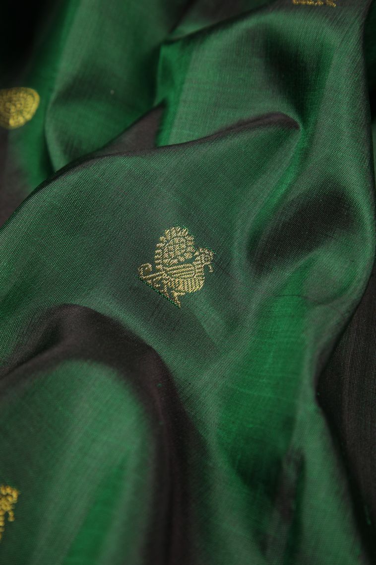 Basil Green Kanchipuram Silk Sarees with Gold Zari Buttis (small Dots Or Motifs) view 4