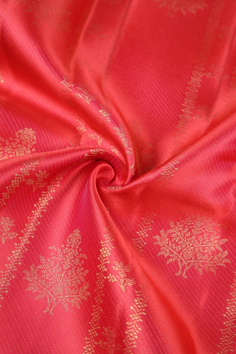 Rose  Red Kanchipuram Silk Sarees with Gold Zari Stripes view 4