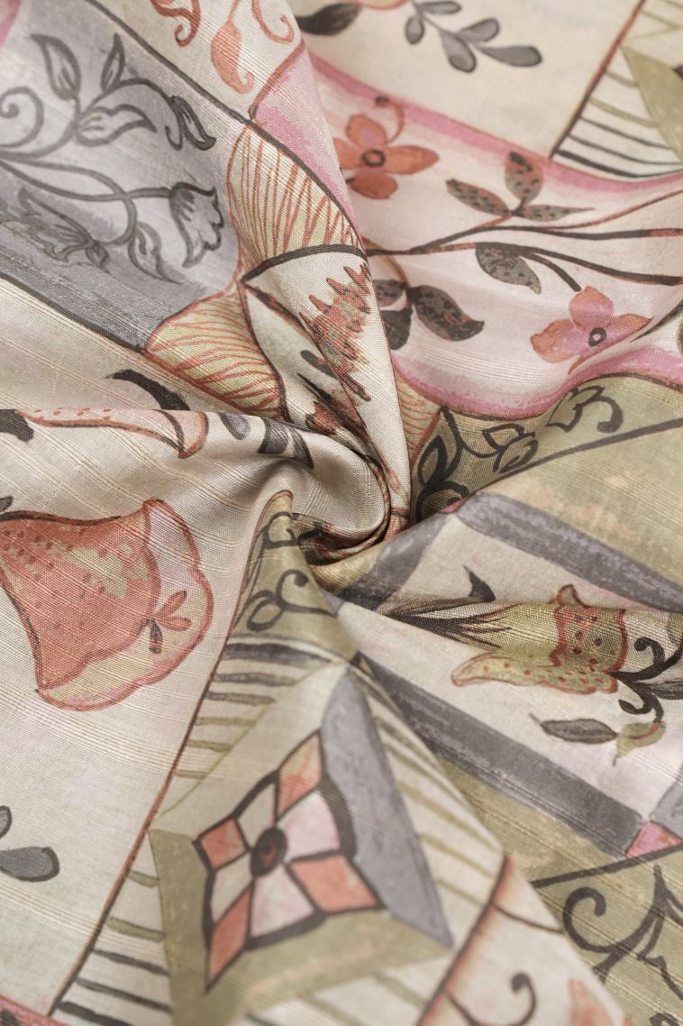 Cream White Tussar Saree with Without Zari Zari Floral Patterns view 4