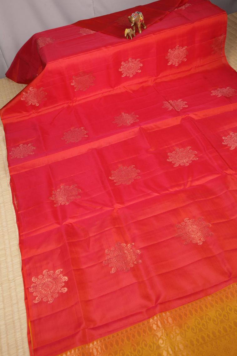 Strawberry Pink Soft Silk Saree with Copper Zari Buttis (small Dots Or Motifs) view 2