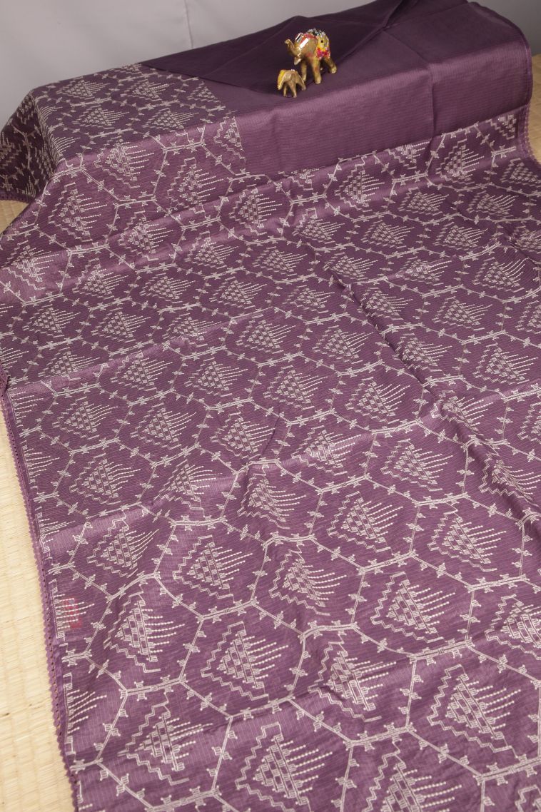 Mauve Purple Organza Saree with Without Zari Zari Floral Patterns view 2