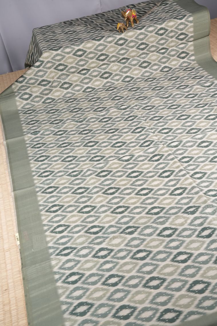 Powder White Tussar Saree with Without Zari Zari Floral Patterns view 2