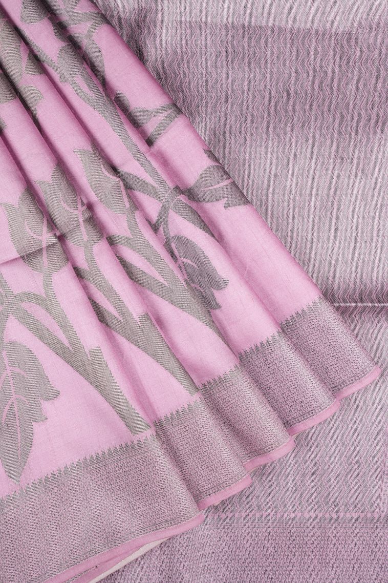 Ballet Pink Tussar Saree with Without Zari Zari Floral Patterns view 1