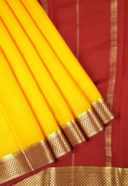 Lemon Yellow Mysore Silk with Without Zari Zari Plain