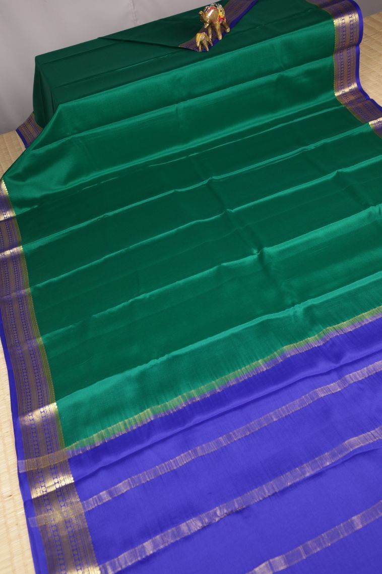 Basil Green Mysore Silk with Without Zari Zari Plain view 2