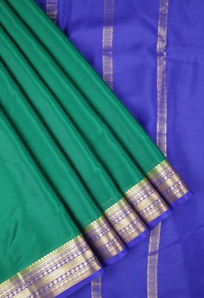 Basil Green Mysore Silk with Without Zari Zari Plain