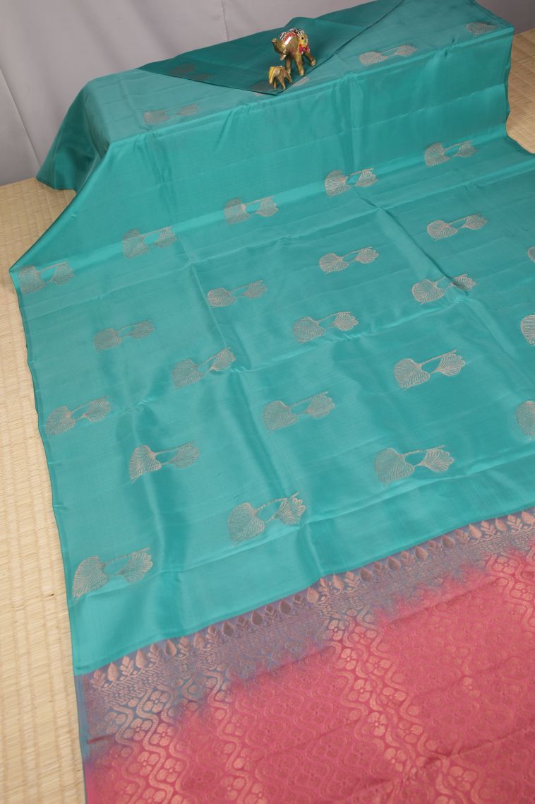 Arctic Blue Soft Silk Saree with Copper Zari Buttis (small Dots Or Motifs) view 2
