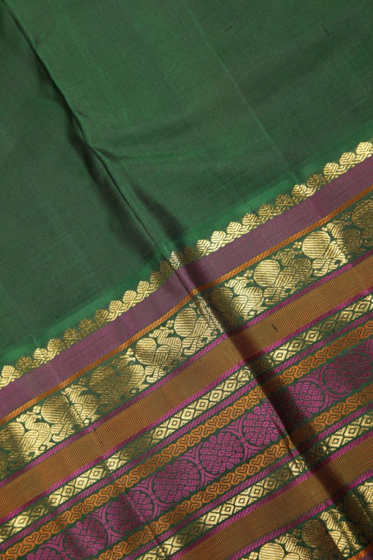 Lemon Yellow Kanchipuram Silk Sarees with Gold Zari Stripes view 3